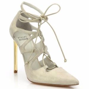 Stuart Weitzman Excite  shimmer suede lace up pump